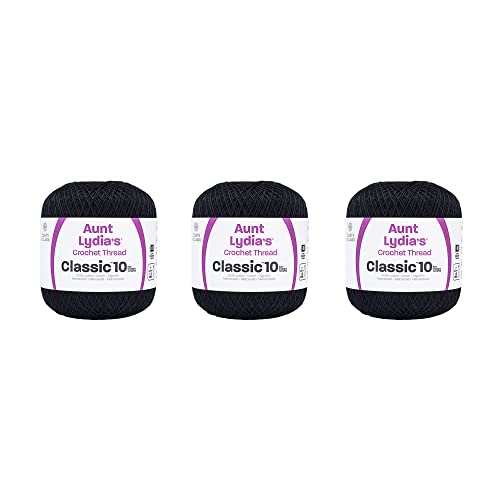 Image of Aunt Lydia's Classic 10 Cotton Crochet Thread, Black, 3 Count, 350y /320m (Pack of 8)