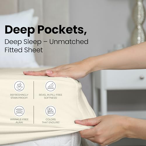 Image of Utopia Bedding Queen Fitted Sheet - Bottom Sheet - Deep Pocket - Soft Microfiber - Shrinkage and Fade Resistant - Easy Care -1 Fitted Sheet Only (Ivory)
