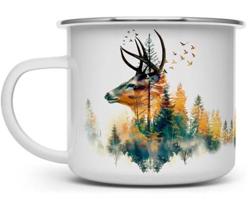 Taza de camping Loftipop Nature Buck esmaltada blanca 16 oz miniatura 1