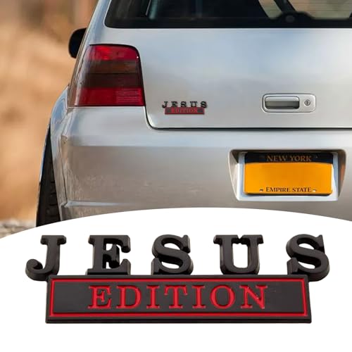 Image of 1pc 3D Raised Letter Jesus Edition Emblem Car Decal - Metal Sticker for Vehicles, Trucks, Motorcycles, SUV - Door Tailgate Bumper Badge Auto Decoration (Black and red)