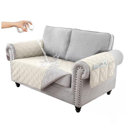 Hggzeg Funda de sofá de 2 plazas, impermeable y antideslizante, con bolsillo lateral, lavable, protector de sofá para...