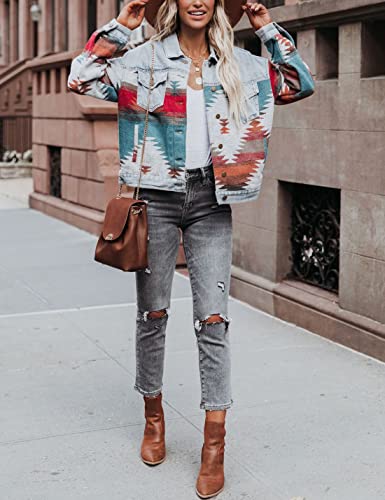 Uaneo Womens Aztec Shacket Button Down Boho Western Retro Distressed Shirt Jacket thumb #4
