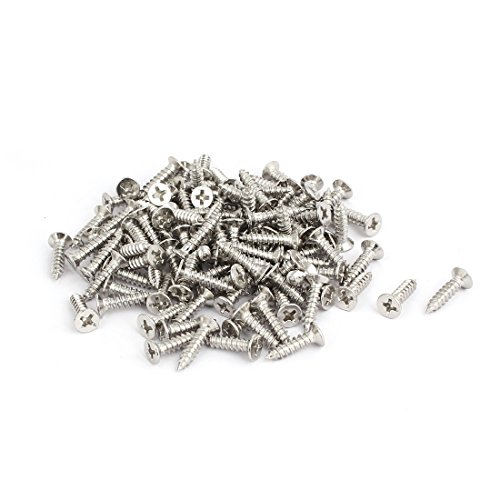 Sourcingmap M4x15mm Stainless Steel Phillips Countersunk Flat Head Self Tapping Screw 100pcs, Silver