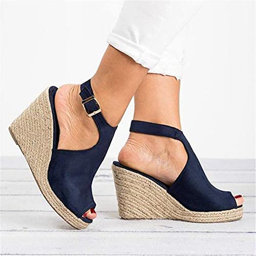 Fabiurt Womens Dress Sandals, Womens Dress Sandals, Womens Wedge Flip Flops Sandals With Arch Support Summer Comfortable Platform Bohemia Flat Shoes Dark Blue #TOP2
