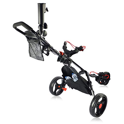 Bobopro 3 Wheel Golf Push Cart,One Second To Open & Close Folding Cart,Foot Brake,Golf Club Bag Holder,Beverage Holder,Golf Accessories And Best Gifts For Men Women/Kids Practice And Game (Black) #TOP1