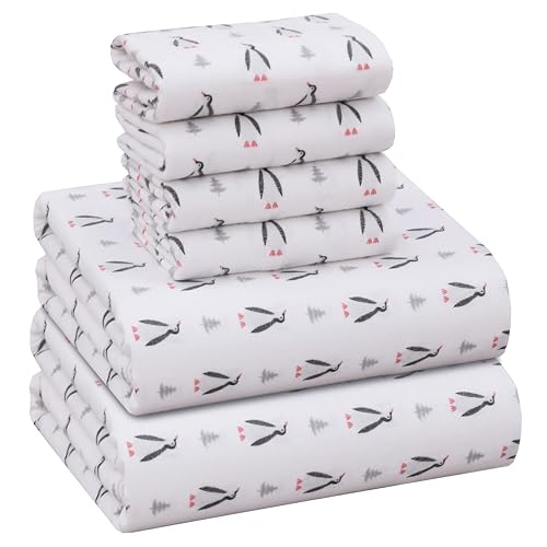 RUVANTI Flannel Sheets Queen Size 6 Pcs - 100% Cotton Double Brushed Bed Sheets, Deep Pockets 16 Inches Queen Sheet Set, All Seasons Breathable, Extra Soft & Comfy, Penguin Sight