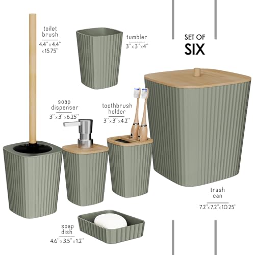 Clara Clark Bathroom Set - Sage Green Bathroom Accessories Set, 6PC Bathroom Accessory Set, Bathroom Sets with Toilet Brush, Trash Can & Soap Dispenser - Image 2
