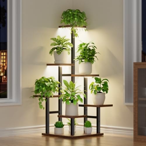 Plant Stand with Grow Light, Corner Tiered Plant Shelf for Indoor...
