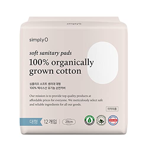 Simplyo Certified Organic Cotton Sanitary Napkins | Ultra Thin Pads With Wings, Unscented, Regular/Large Size (Large) #TOP5