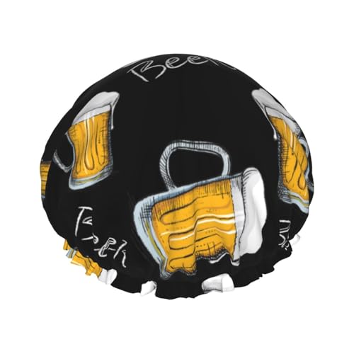 Gorro de ducha para el pelo – Bonita taza de cerveza de dibujos animados de doble capa, reutilizable, impermeable, gorro de ducha grande para mujer, gorro de ducha para ducha con forro de Peva y