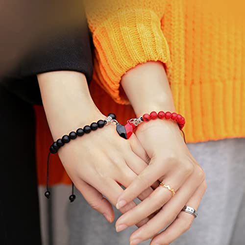 Znboh 4Pcs Couples Bracelets Necklace Set For Women Men Matching Bracelets Necklace Couples Magnetic Heart Necklace Bead Bracelet For Valentine's Day Natural Stone Bead Couple Jewelry #TOP5