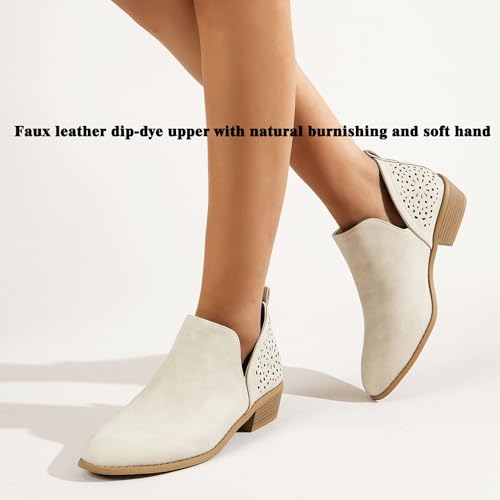 Jituue Ankle Boots For Women Casual Cut Out Slip On Low Heel Short Chunky Stacked Heel Perforated Side V Cut Western Booties Cutout Shoes thumb #5