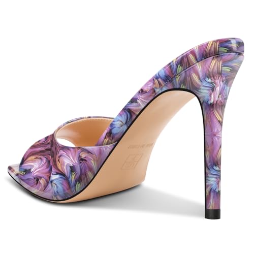 Image of TNYNFBEB Womens Stiletto High Peep Open Pointed Toe Sandals Mules Shoes Slip-on Slingback Office Party Dress Patent Leather Summer 3.9 Inches Heels