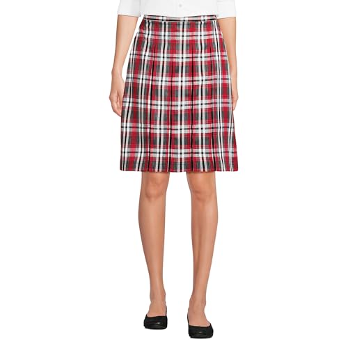 Lands' End Women's Plaid Box Pleat Skirt Top of the Knee 8 Red/Graphite Plaid