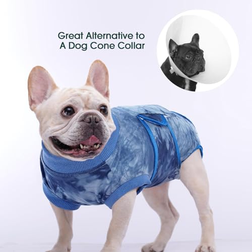 Image of Kuoser Dog Surgery Recovery Suit, Anti Licking Surgical Suit for Dogs Male Neuter, Soft Dog Surgery Suit Female Spay Subsititute E-Collar Cone, Doggie Body Suits After Surgery Blue Tie Dye S