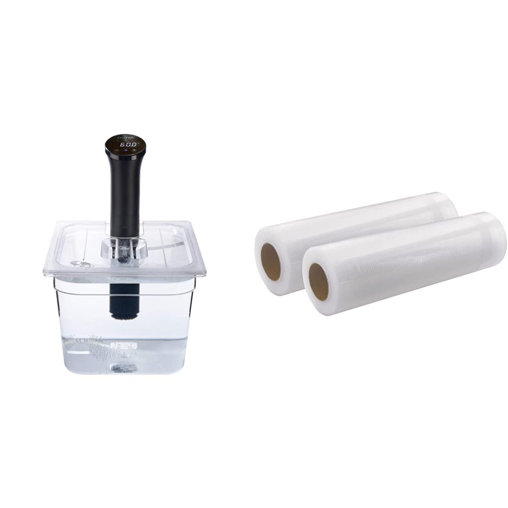 Sous Vide Tools 11.6 Litre Polycarbonate Container - Custom Cut Lid to Suit the Anova Nano Sous Vide Cooker - Clear Cooking Vessel - BPA Free, Non-Stick, and Dishwasher Safe & Sealer Rolls