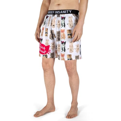 BRIEF INSANITY Comfortable Loose Fit Boxer Shorts | Funny & Cute Cat/Dog Graphic Print Boxer (Check Meowt)3