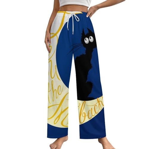 Pantalon de pyjama femme avec poches bas de nuit noir imprimé étoiles taille S