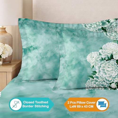 Image of Cloth Fusion Glace Cotton Flat Bedsheet for Double Bed with 2 Pillow Covers (90x100 Inches, Teal Green)