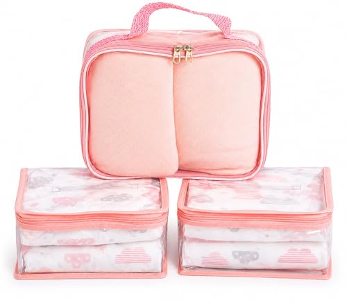Kit 3 Necessaire Higiene Bebe Porta Fralda Bolsa Maternidade Transparente (Rosa)