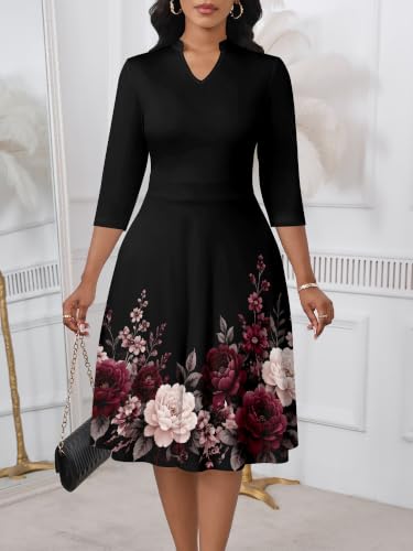 Image of PinkPatty Women's Casual A-line Midi Dresses 3 /4 Sleeve V Neck Fit and Flare Dress with Pockets