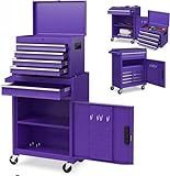 Goplus Rolling Tool Chest, 5-Drawer Tool Box Organizer w/Lockable Wheels & Sliding Drawers & Detachable Top & Adjustable Shelf, Tool Storage Cabinet for Garage Workshop