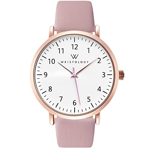 Wristology Numbers Womens Nurse Watch Leather Strap in Rose Gold - Interchangeable Pink Genuine Leather Band Watch - Large Easy Read Analog Watch for Women, Men, Nurses, Teachers, OC086