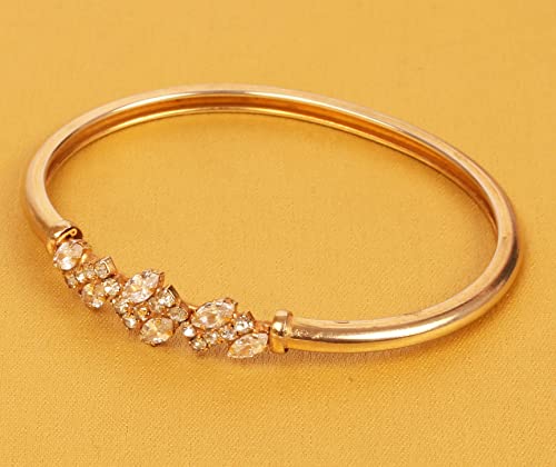 Image of Touchstone Indian bracelets for women mixed metal cuff crystal rhinestones bracelet handcrafted wrist enhancer free size designer in gold or oxidized white tone