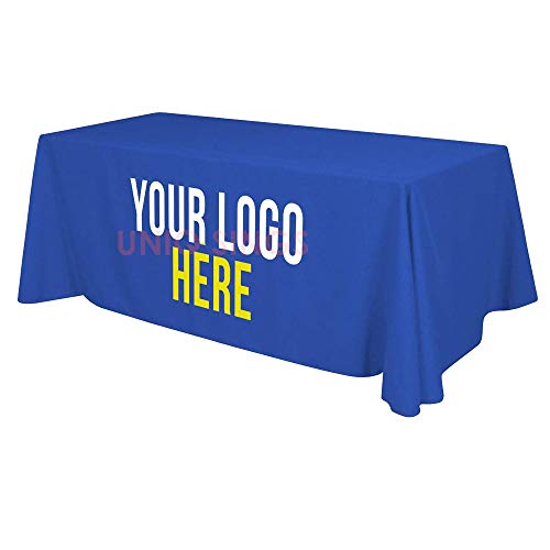 UNIQ SIGNS Custom Table Cloth 6ft Royal Blue with Business Logo Image or Text Polyester Rectangular Personalised Table Throw for Trade Shows Business Events Logo Washable