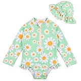 Traje De Baño para Niñas Pequeñas: Bañador con Gorro para El Sol y Manga Larga, Protección UPF 50+, con Cremallera, para Niñas De 3 a 36 Meses, Ideal para La Playa y La Piscina