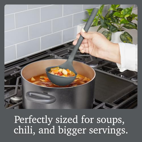 Image of Tovolo Flex Core Silicone Ladle BPA Free Charcoal Gray Deep Silicone Soup Ladle, Heat Resistant All Silicone Ladle Construction, Large Dishwasher Sage Soup Ladle Kitchen Utensil for Cooking