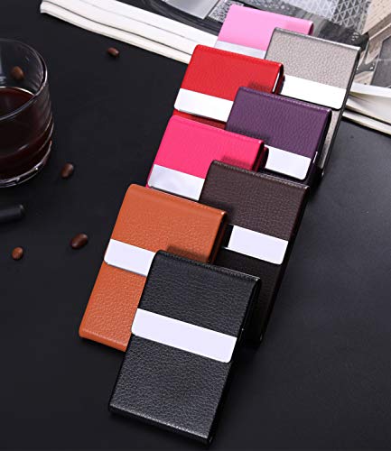 JuneLsy Business Card Holder Case - Professional PU Leather Business Card Case Metal Name Card Holder Pocket Business Card Carrier for Men & Women with Magnetic Shut (Y-Rose Red)