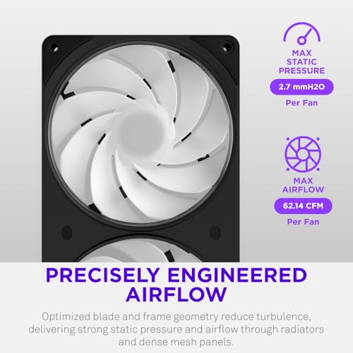 Image of NZXT F360 RGB Reverse - 360mm Single-Frame Reverse Fan - Black | 360mm single-frame unit with three 120mm reverse-blade PWM RGB fans. Clean airflow for show-side builds.