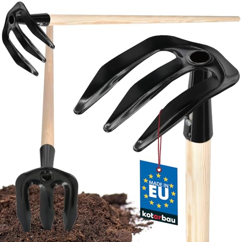 KOTARBAU® Zappa per patate con 3 denti, manico in legno, 135 cm, attrezzi agricoli in acciaio, attrezzi da giardinaggio, accessori da giardino, attrezzi da giardino, attrezzi manuali, per piante