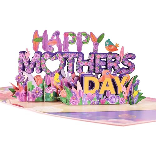 Mothers Day Pop Up Card - Mothers Day Gift- Happy Mothers Day 3D Pop Up Card - Pop Up Greeting Mothers Day Cards Gifts for Mom Grandma Mother in Law Wife Lover (Purple)