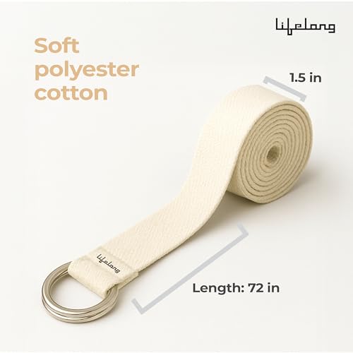 Image of Lifelong Yoga Belt for Women and Men - Yoga Strap for Stretching with Extra Safe Adjustable D-Ring Buckle - Perfect for Your Yoga Session - 6 Feet, Beige