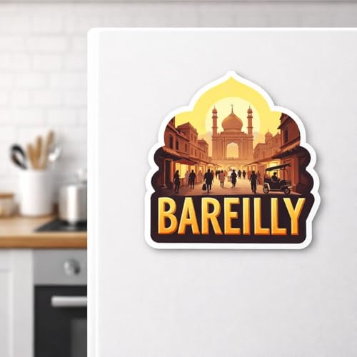 Image of Naxon Bareilly City Theme Souvenir Wooden Fridge Magnet | Alakhnath Temple & City Landmark Design 3x3 Inch Refrigerator Magnet for Kitchen & Home Decor | Travel Gift from Bareilly | Pack of 1