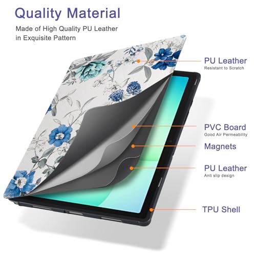 Image of CoBak Case for Samsung Galaxy Tab A11+ Plus 11 inch 2025, Multi-Viewing Angles, All New PU Leather Folio Stand Cover with Auto Sleep Wake Feature for Samsung Galaxy Tab A11+ Tablet 11-inch, Blue Blossom