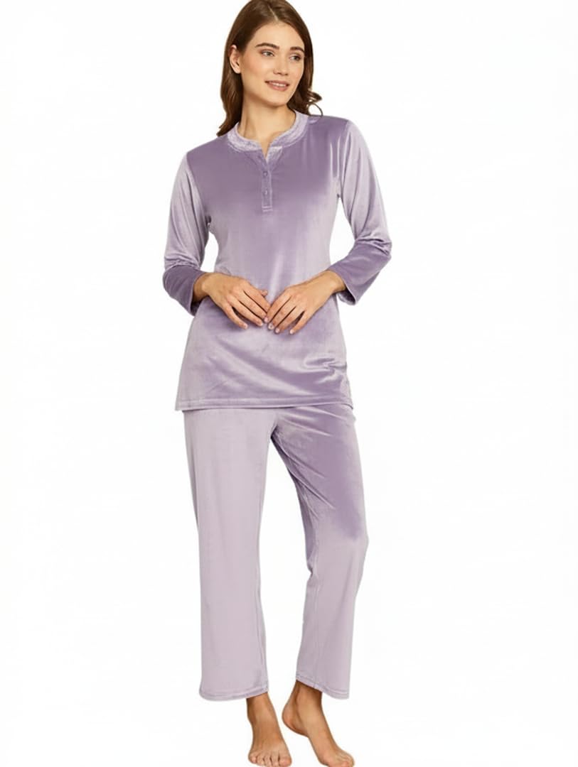 Women’s Winter Soft Velvet Night Suit Set – Long Sleeve Top & Pajama Winter Sleepwear-image-9