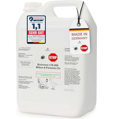 BIODELTA Milbenspray Hühner & Geflügel 5L - Anti Milbenmittel gegen Milben und Parasiten - Hühner Milben Stop - Umgebungsspray & Kontaktspray - vorbeugend & bei akutem Befall (5 L)