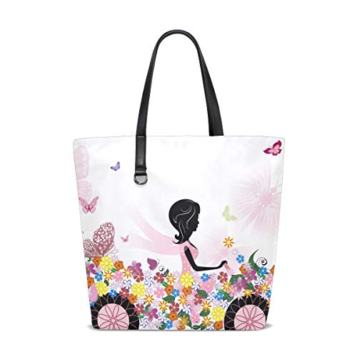 Preisvergleich Produktbild NaiiaN Handtaschen Tragetasche Leichte Gurt Liebe Umhängetaschen Schmetterling Mädchen Romantische Blumen Blume Auto für Frauen Mädchen Damen Student Geldbörse Einkaufen