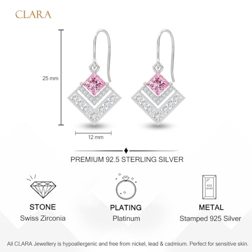 Image of CLARA 925 Sterling Silver Drop Earrings | Platinum Plated | Daily Wear |Gift for Women and Girls
