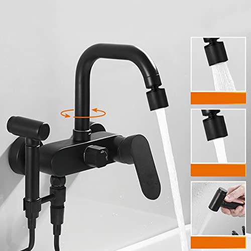 Robinet mitigeur de cuisine mural en laiton massif noir mat avec douchette haute pression