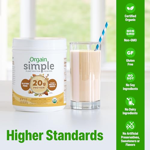 Image of Orgain Organic Simple Vegan Protein Powder, Peanut Butter - 20g Plant Based Protein, With less Ingredients, No Artificial Sweeteners, Gluten Free, No Dairy or Lactose, 1.25 lb (Packaging May Vary)