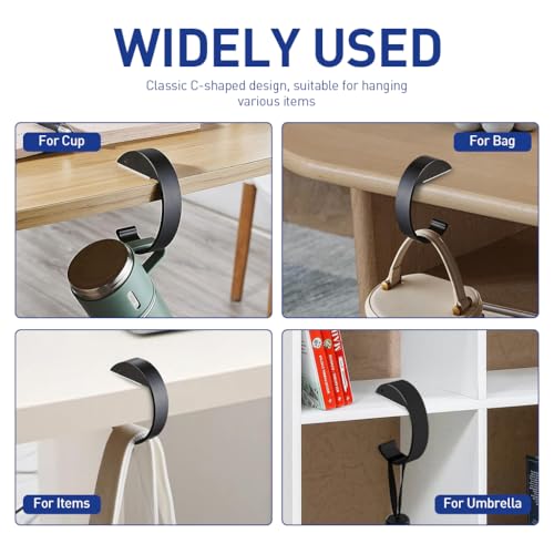 Image of HASTHIP 2Pcs Desk Hanging Hooks Removable Movable Hanging Hooks Hangers for Desk Edge Metal Portable Desk Surface Hanging Hooks for Bag, Headphone, School Backpack