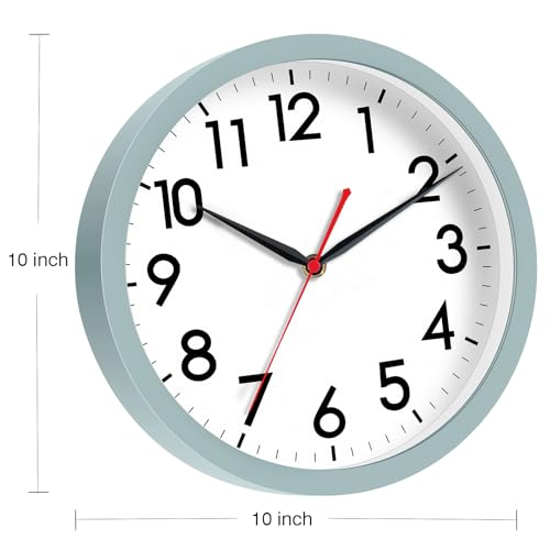 Image of AKCISOT Wall Clock, Modern Small Wall Clocks Battery Operated 10 Inch, Silent Non-Ticking Analog Classic for Office, Home, Bathroom, Kitchen, Bedroom, School(Blue Gray)