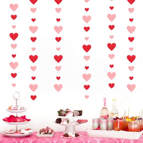 Image of Galentines Party-Decoration Valentines Heart Garland - 40ft Red Pink Hanging Paper Streamers, Proposal Anniversary Romantic Birthday Baby Shower Rustic Wedding Hanging Ornaments Decor Hugfond
