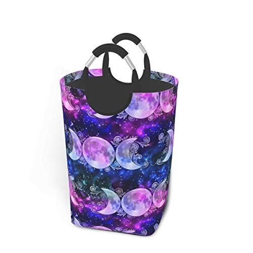 トリプル女神月と星 ランドリーボックス 洗濯バスケット ランドリーかご 洗濯ボックス 収納ボックス 収納バッグ 脱衣かご シンプル 防水取っ手付き 折りたたみ オックスフォード 大容量 32×28×57.5cm