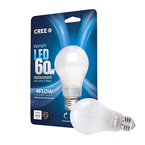 CREE - 11W (60W Equivalent) Daylight (5000K) A19 Dimmable LED Light Bulb with 4-Flow Filament Design, 6-Pack