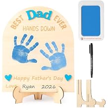 R HORSE DIY Baby Handprint Gift for Dad, 3D Best Dad Ever Hands Down Wooden Art Sign Handprint Keepsake Craft Fathers Day Gift from Kids Daughter Son, Unique Keepsake Plaque Fathers Day Decoration